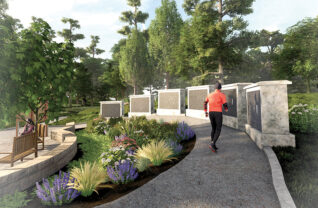 An architect’s rendering of the memorial plaza, which would include columbaria to hold the remains of 18th century war dead found in Lake George.