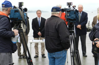 In 2012, Lake George Supervisor Dennis Dickinson (left) championed the first mandatory boat inspection program east of the Mississippi to protect Lake George from aquatic invasive species.