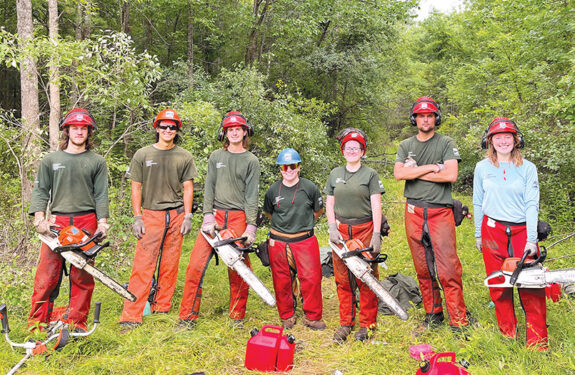 A crew from the non-profit Vermont Youth Conservation Corps at the Cook Mt. Preserve.